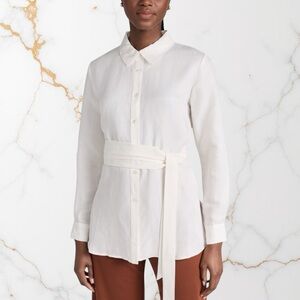 Chloe Kristyn Erin Belted Top NWT White L Quiet Luxury Minimalist